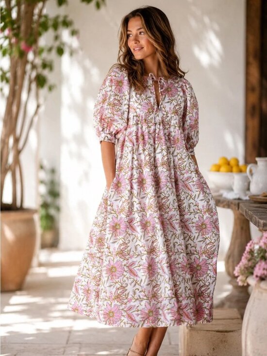 Mille Dresses & Skirts - MILLE Saffron Midi Dress Pink Lily SZ XS Feminine Flowy Floral Cottagecore
